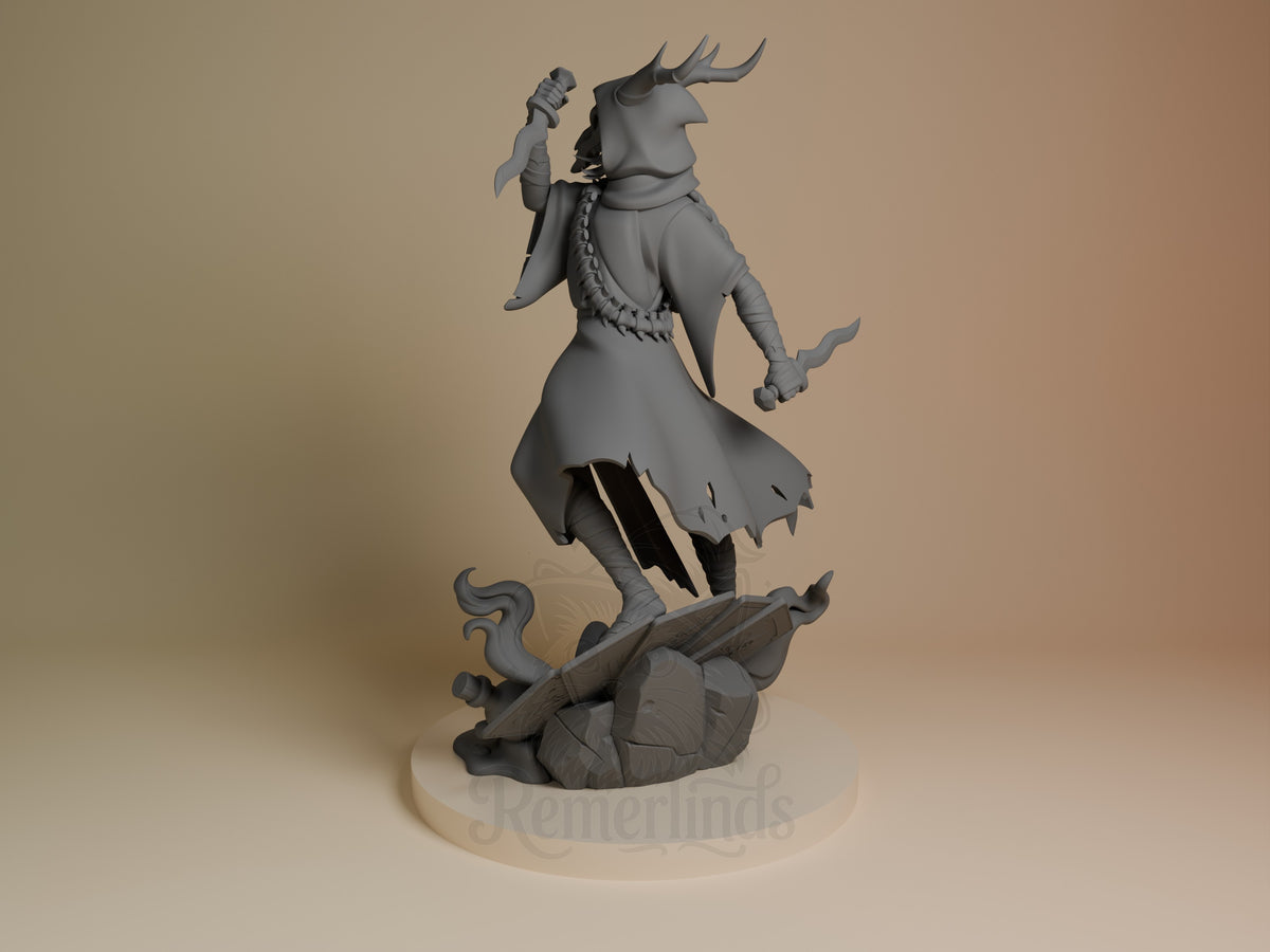 Silent from Slay the Spire is an unpainted resin figure, angled with two daggers on a sculpted base.