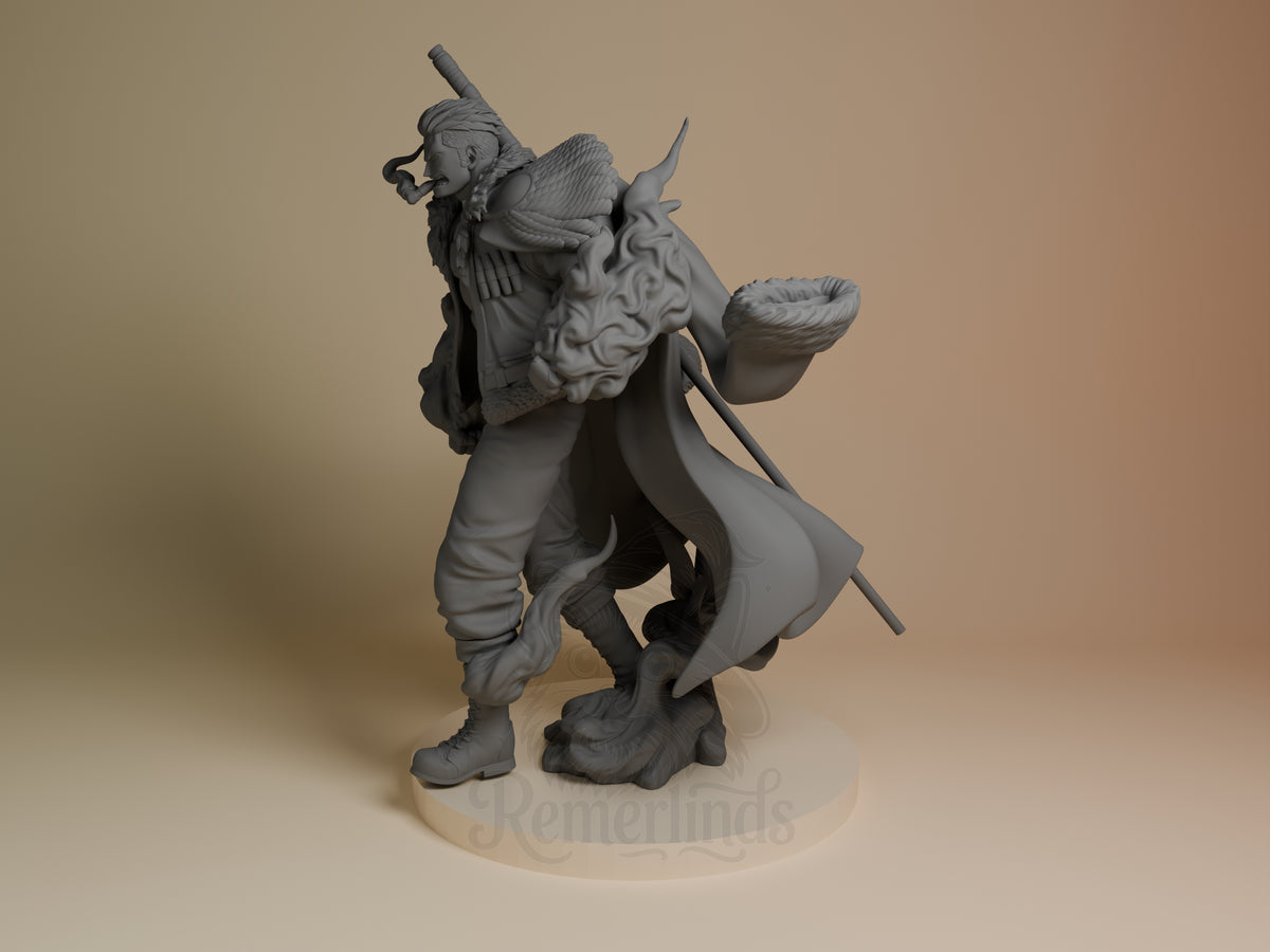 Smoker from One Piece appears in side angle as an unpainted resin figure on a smoke base.