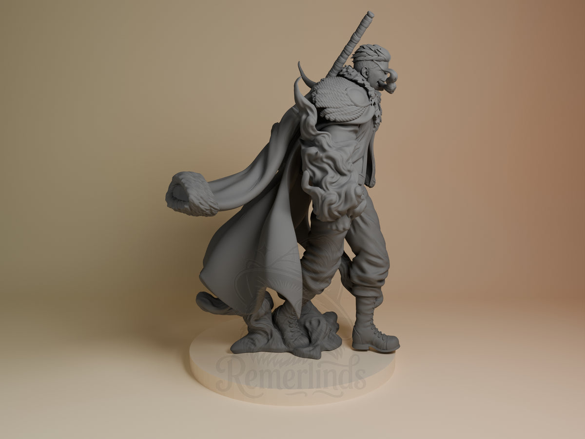 Smoker from One Piece stands right-facing as an unpainted resin figure with sword on sculpted base.