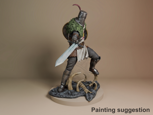Sun Knight Ashen Souls 3D printed resin figure by Nomnom, colored view.