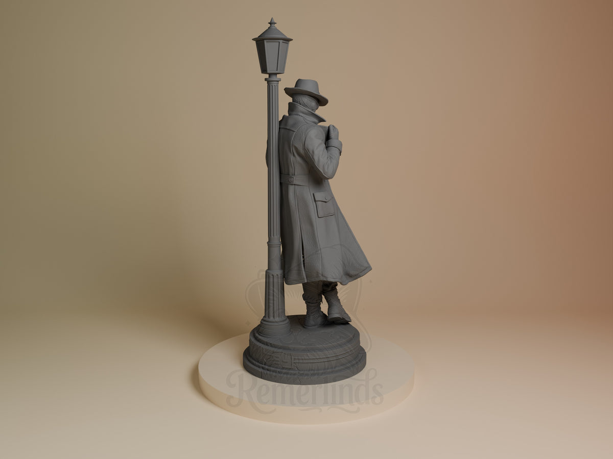Unpainted back view shows Masked Vigilante from Spiderman resin figure on sculpted base.