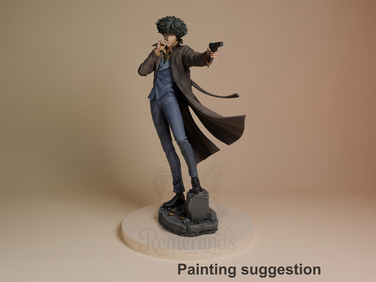 Spike Cowboy Bebop 3D printed resin figure by CA3D Studios, colored view.