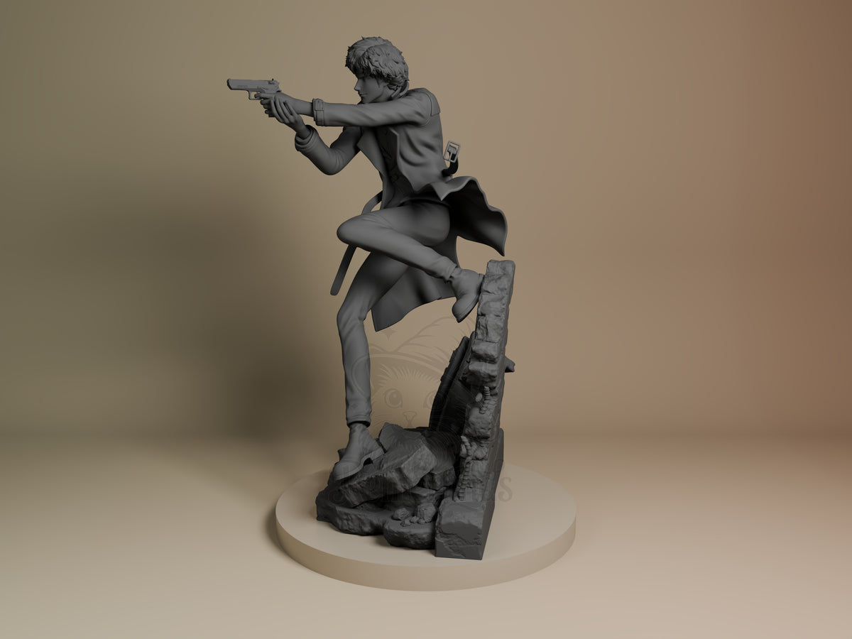 Bounty Hunter Space Bounty Blues 3D printed resin figure by Nomnom, angled view showing dimensional details.