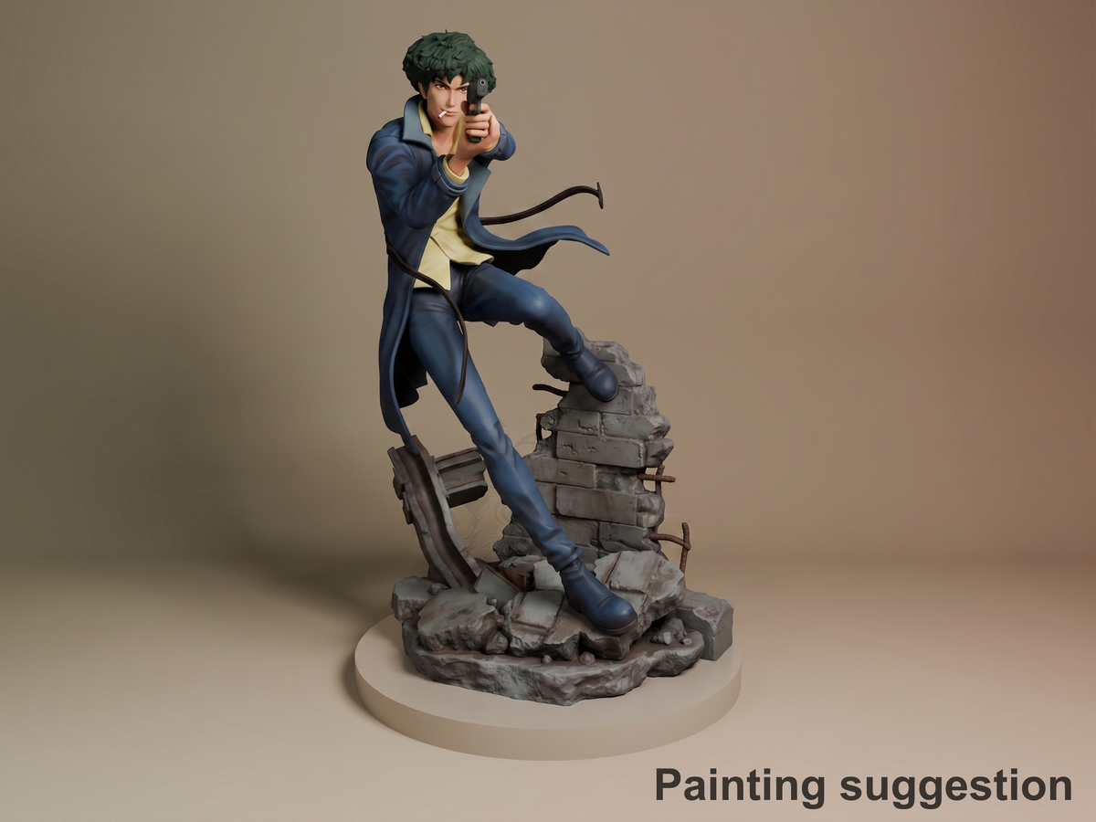 Bounty Hunter Space Bounty Blues 3D printed resin figure by Nomnom, colored view.