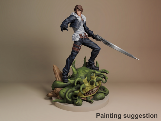 Squall Leonhart Final Fable 3D printed resin figure by Nomnom, colored view.