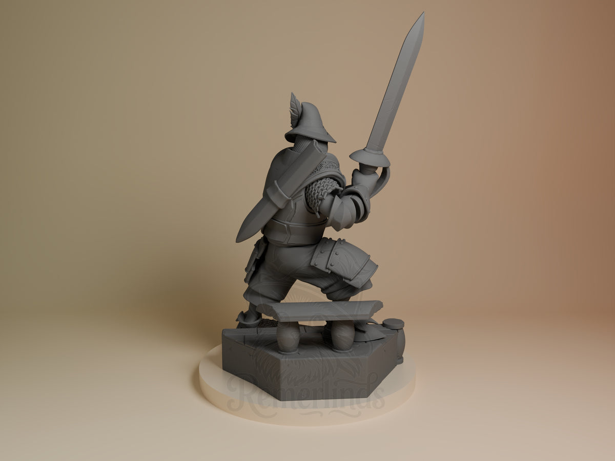 Rear view showing cloak, back armor, or base sculpt detail.