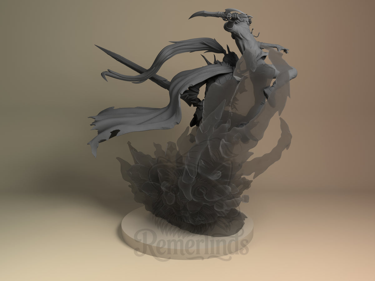 Rear view showing cloak, back armor, or base sculpt detail.