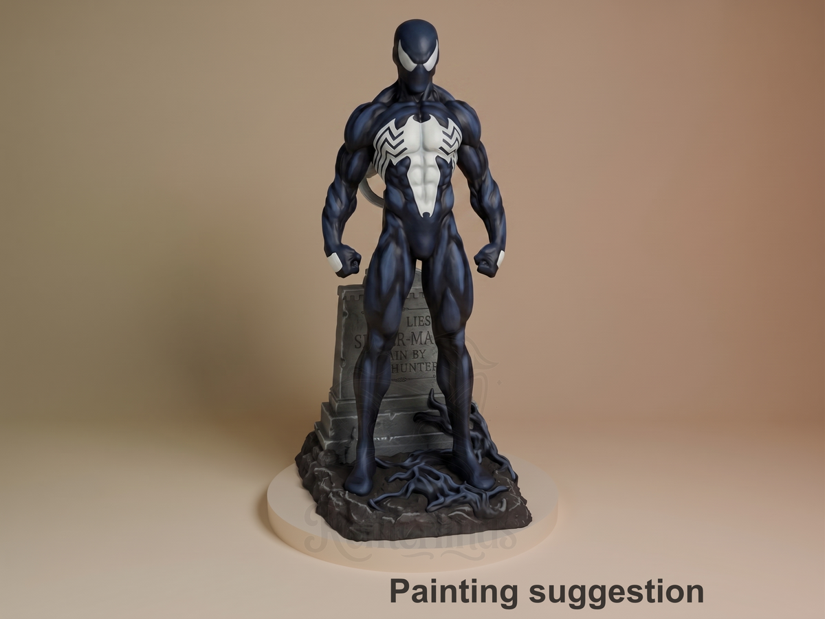 Venom Bonded Hero Spiderman 3D printed resin figure by CA3D Studios, colored view.