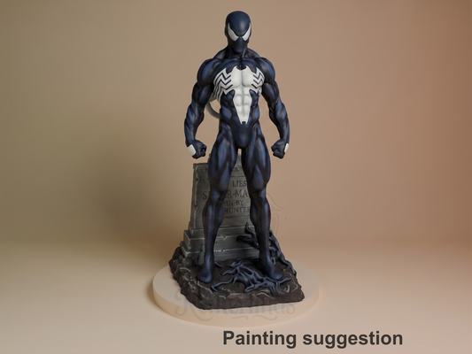 Venom Bonded Hero Spiderman 3D printed resin figure by CA3D Studios, colored view.
