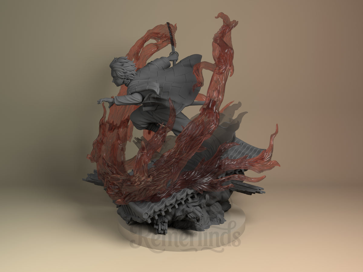 Tanjiro from Demon Slayer is an unpainted resin figure crouching with sword and red effects.