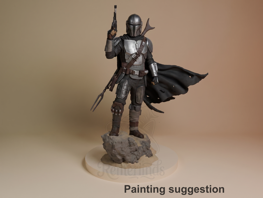 The Mandalorian Outer Rim Hunter 3D printed resin figure by CA3D Studios, colored view.