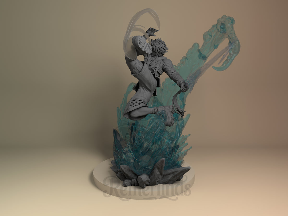 Tidus Final Fable 3D printed resin figure by Nomnom, angled view showing dimensional details.