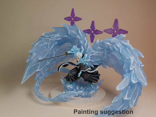 Painted Toshiro from Bleach resin figure poses with a sword on an icy sculpted base.