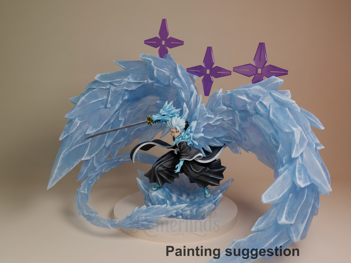 Toshiro Bleach 3D printed resin figure by Gran D. Figures, colored view.