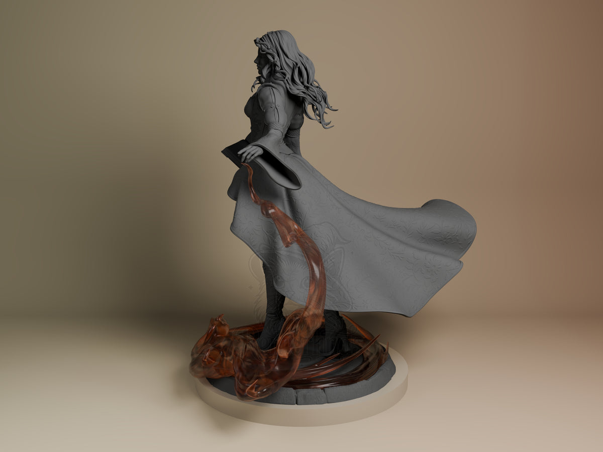 Triss Merigold Monster Hunter Geraldo 3D printed resin figure by Bulkamancer, angled view showing dimensional details.