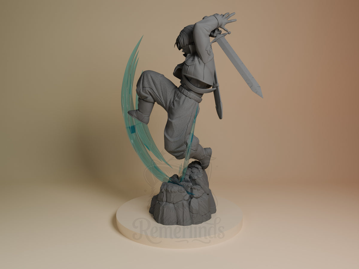 Chrono Swordsman Dragon Sphere Y 3D printed resin figure by Nomnom, angled view showing dimensional detail.