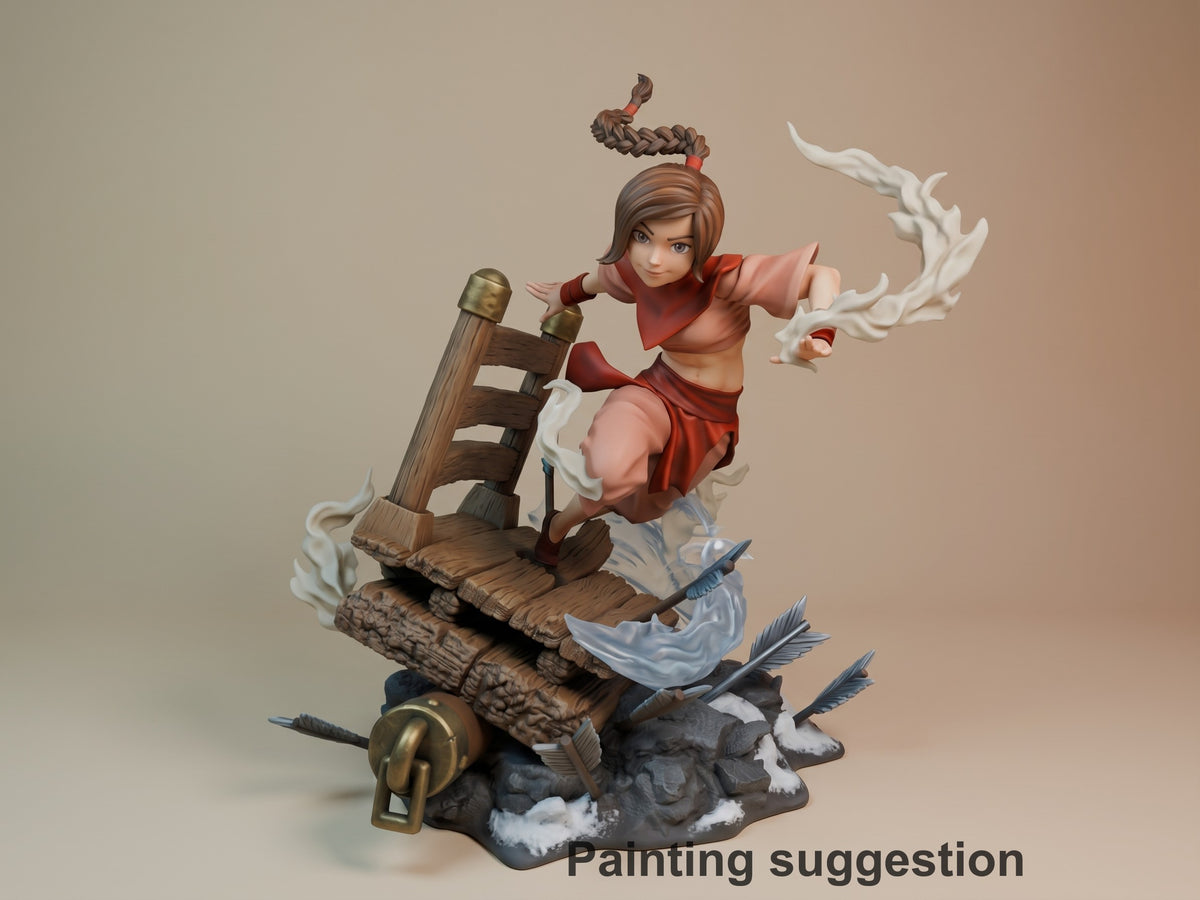 Painted Ty Lee resin figure from The Last Windshaper lunges by a ladder on a sculpted base.
