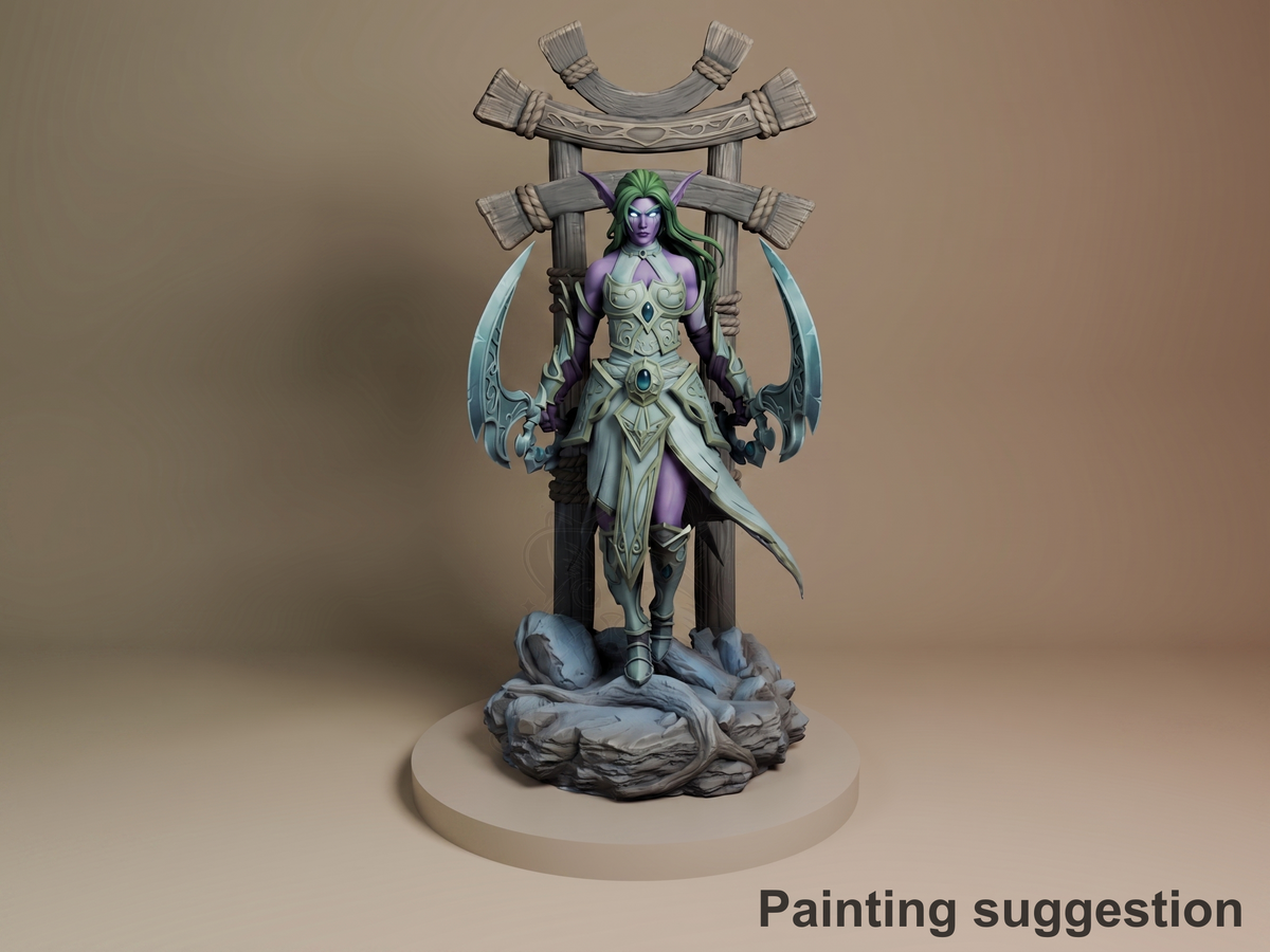 Tyrande World of War Realms 3D printed resin figure by Nomnom, colored view.
