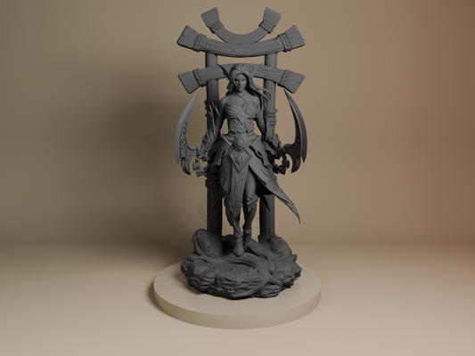 Tyrande World of War Realms 3D printed resin figure by Nomnom, unpainted front view