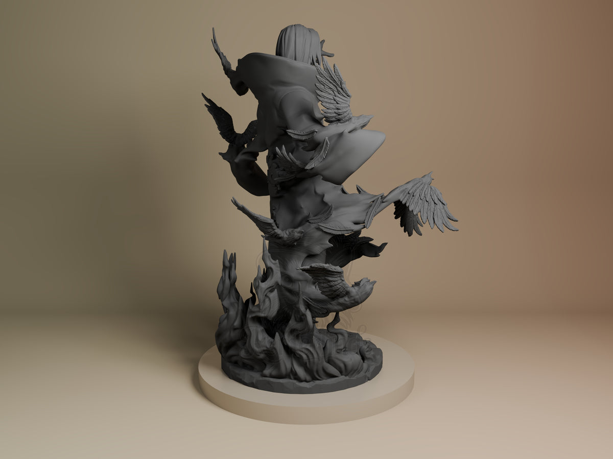Back view shows the unpainted Cloaked Ninja resin figure from Ninja Anime with wings and a sculpted base.