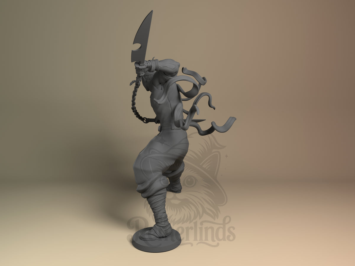 Uzui Tengen from Demon Slayer is an angled unpainted resin figure with blades and base.