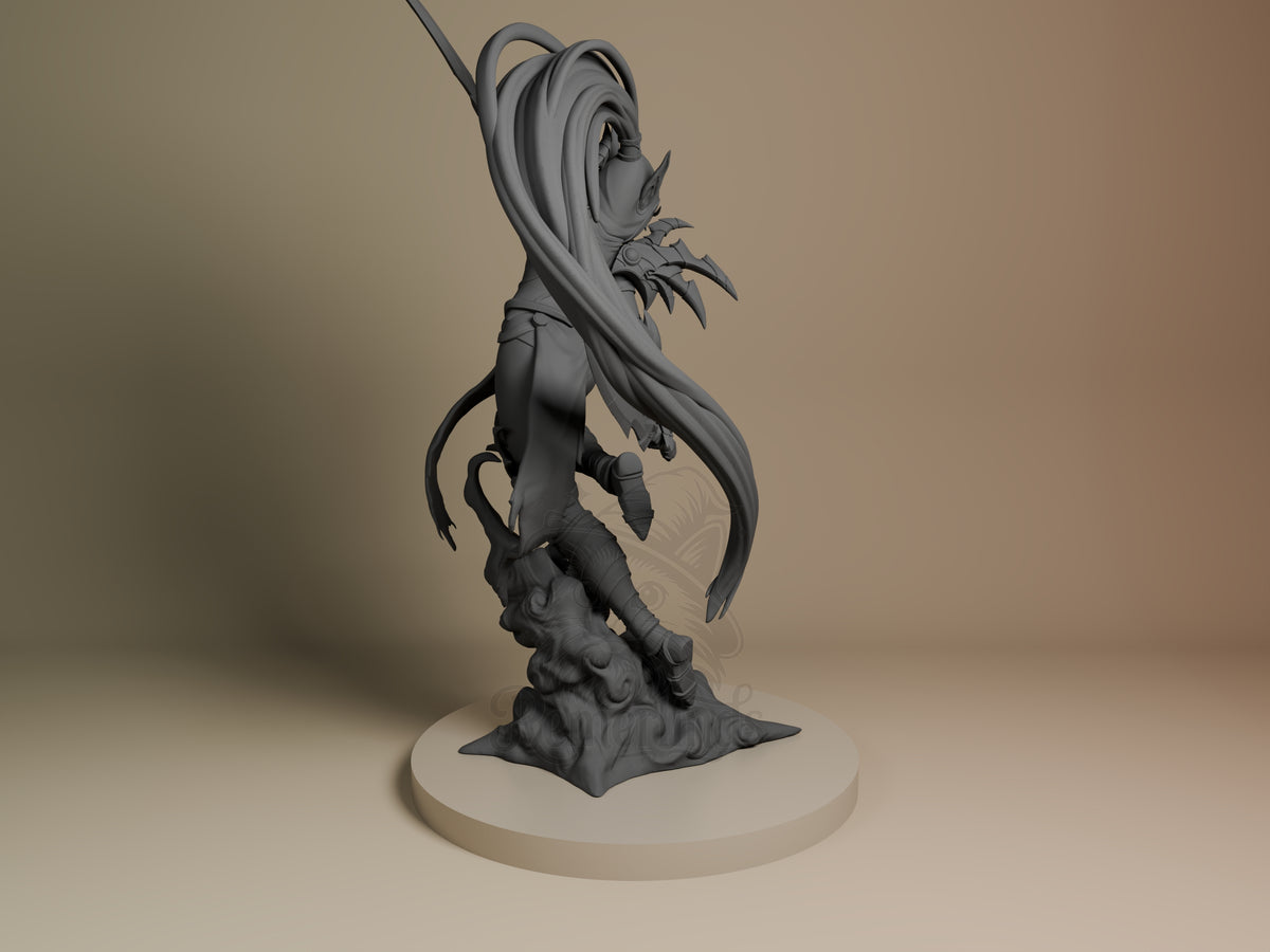 Rear view showing cloak, back armor, or base sculpt detail.