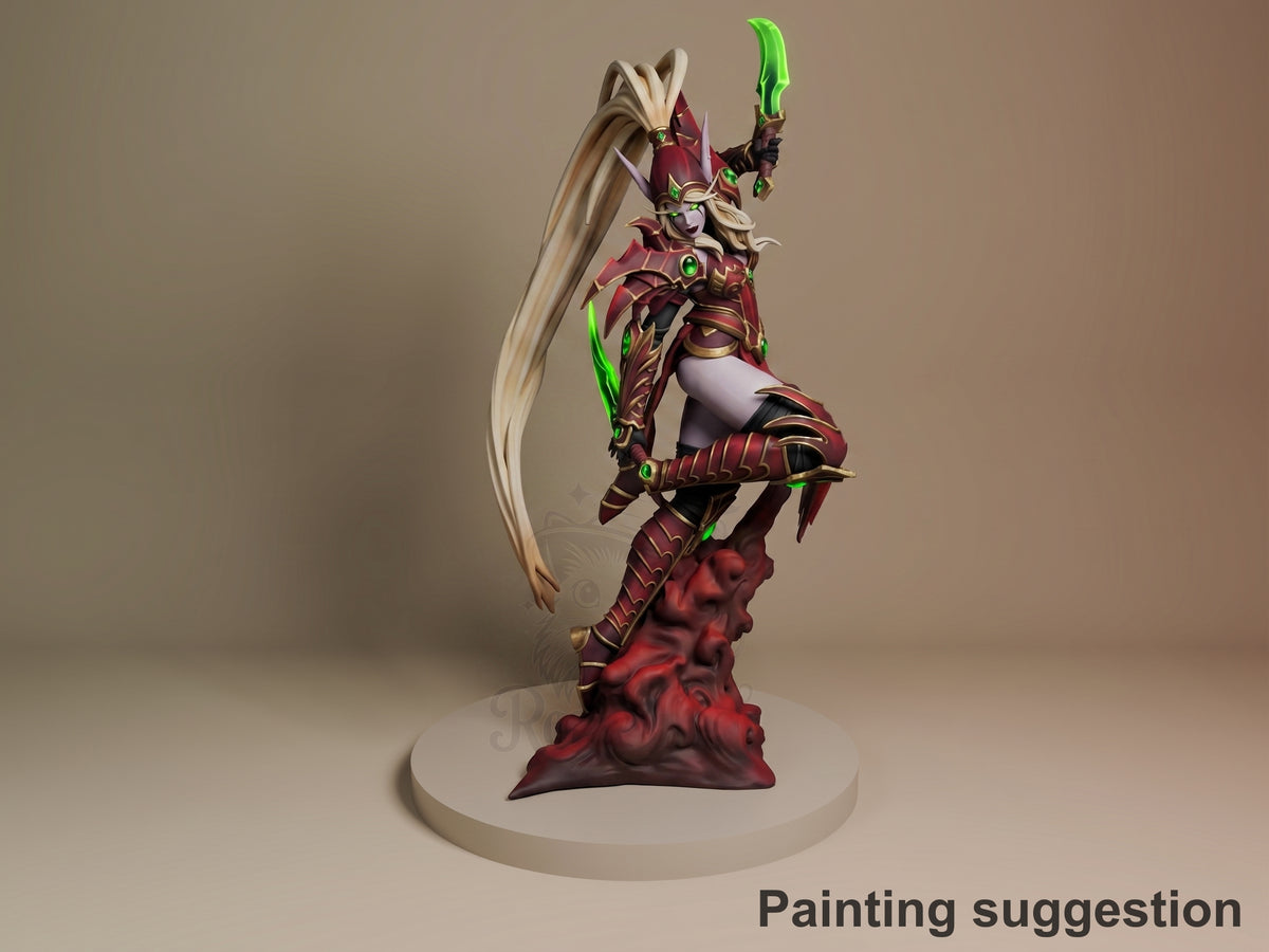 Valeera Sanguinar World of War Realms 3D printed resin figure by Nomnom, colored view.