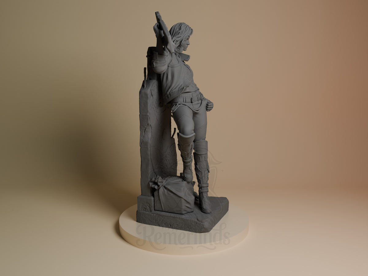 Valerie from Cyberpunk 2077 is an unpainted resin figure shown from the right on a sculpted base.