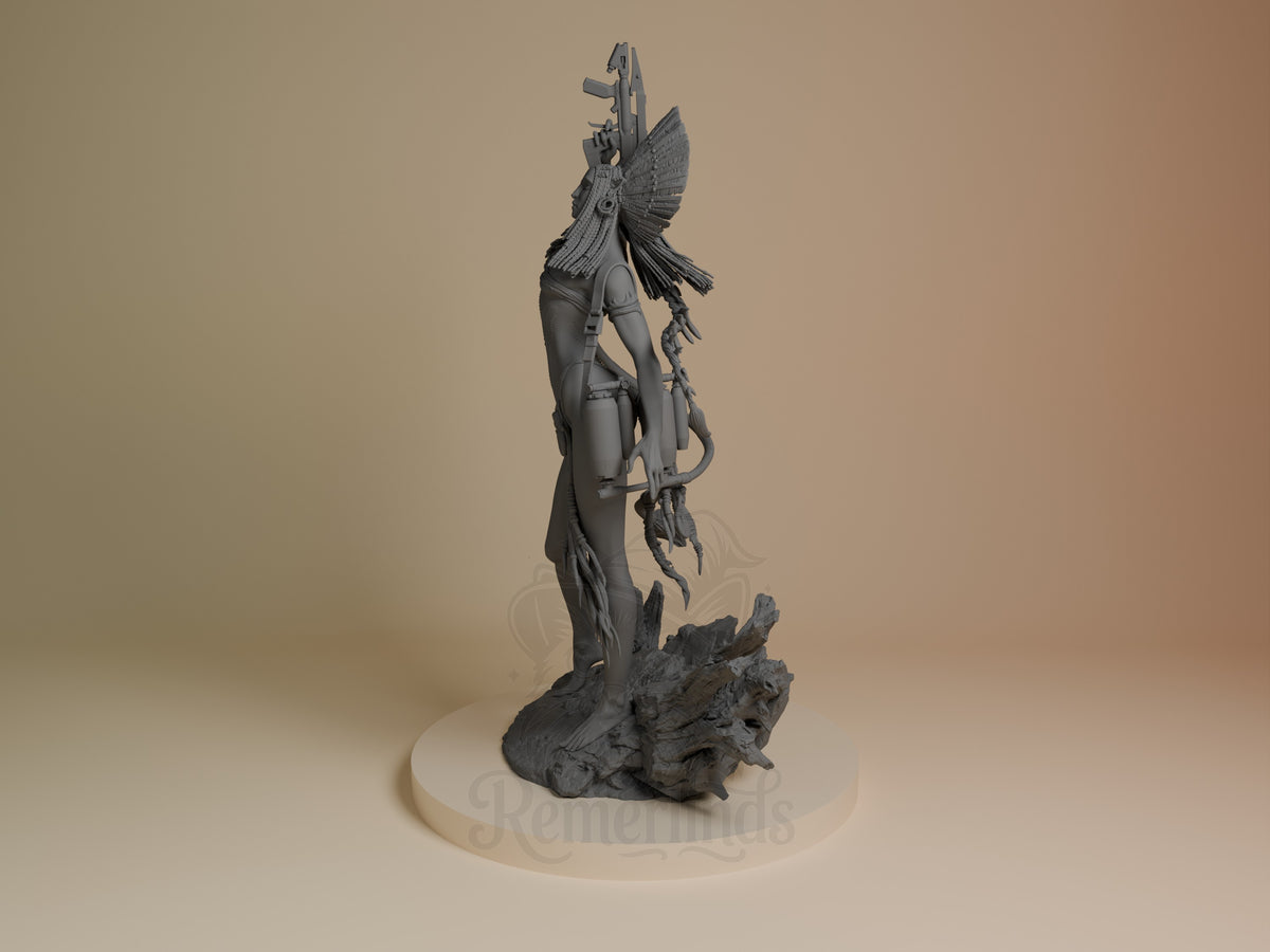 Iron Sentinel from The Last Windshaper is an unpainted resin figure shown at an angle on a rocky base.