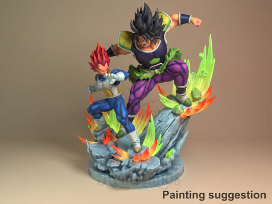 Painted resin figure of Prince Vega vs Legend Berserker from Dragon Sphere Y in a dynamic battle pose.