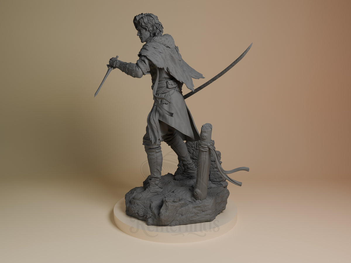Verso from Expedition 33 is an unpainted resin figure shown in a side pose with sword and sculpted base.