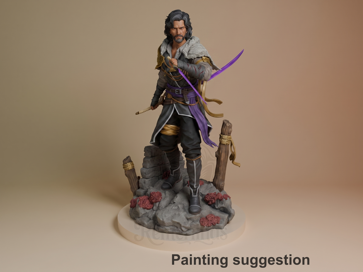 Painted Verso from Expedition 33 resin figure stands three-quarter with bow and sword on a rocky sculpted base.