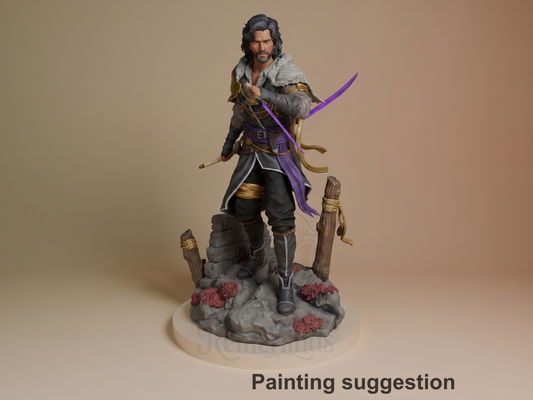 Painted Verso from Expedition 33 resin figure stands three-quarter with bow and sword on a rocky sculpted base.