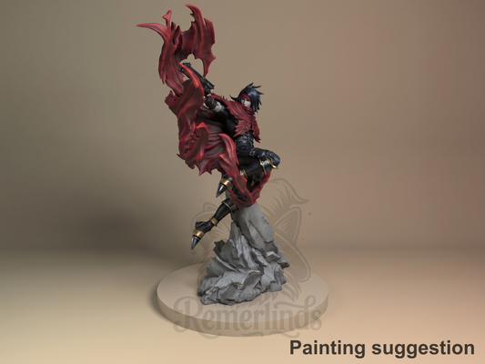 Vincent Valentine Final Fable 3D printed resin figure by Nomnom, colored view.