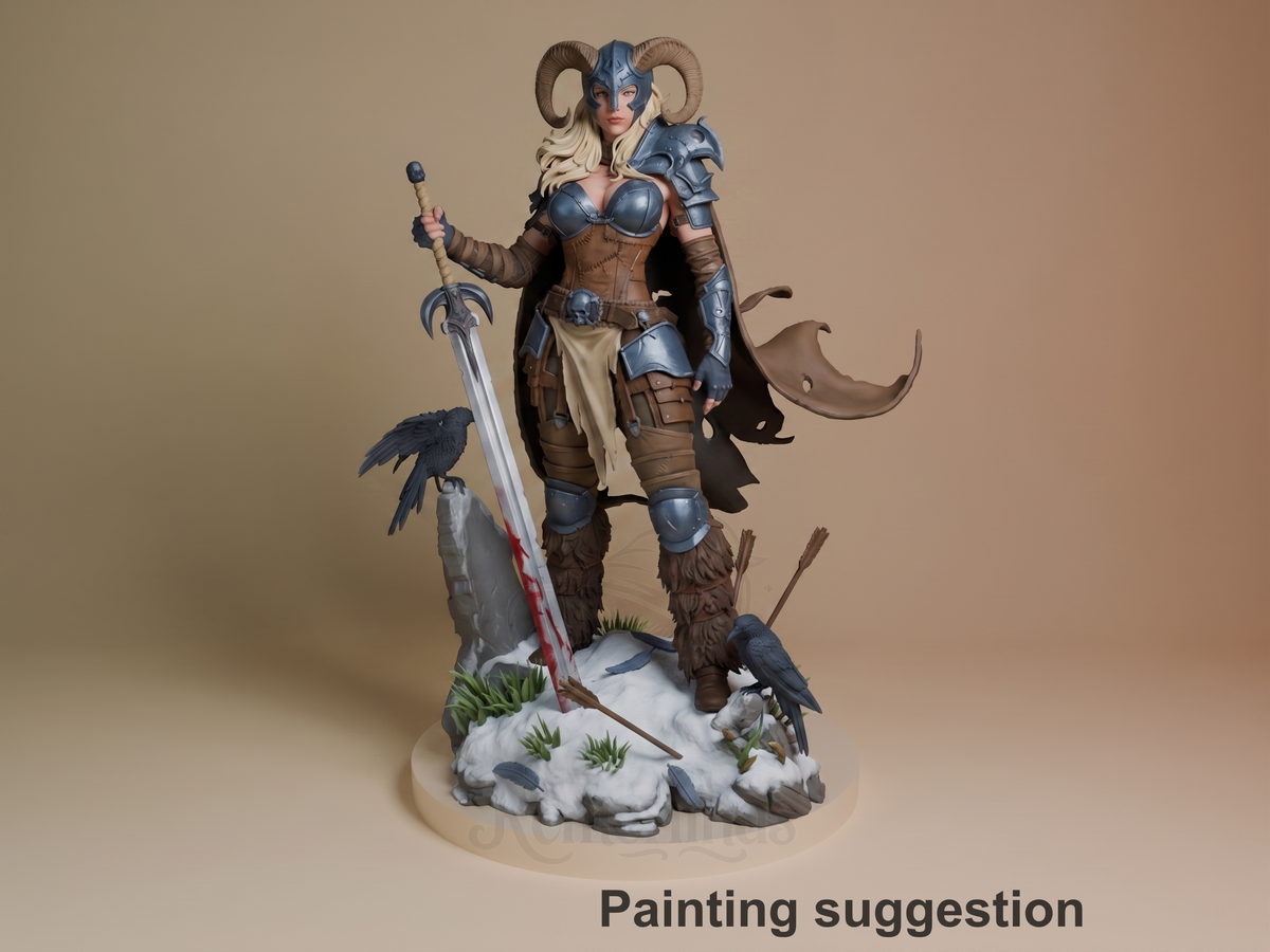 Warrior of the North Original Art 3D printed resin figure by CA3D Studios, colored view.