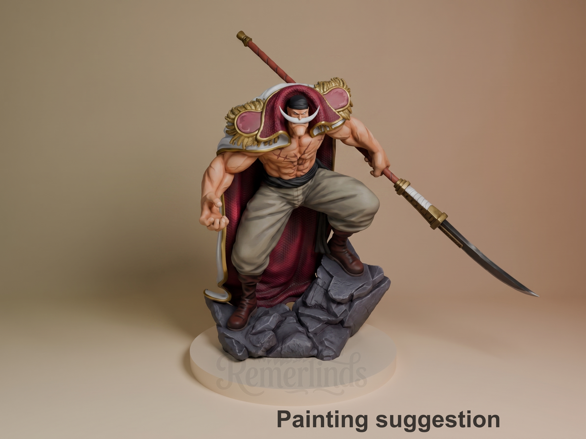 Whitebeard One Piece 3D printed resin figure by Gran D. Figures, colored view.