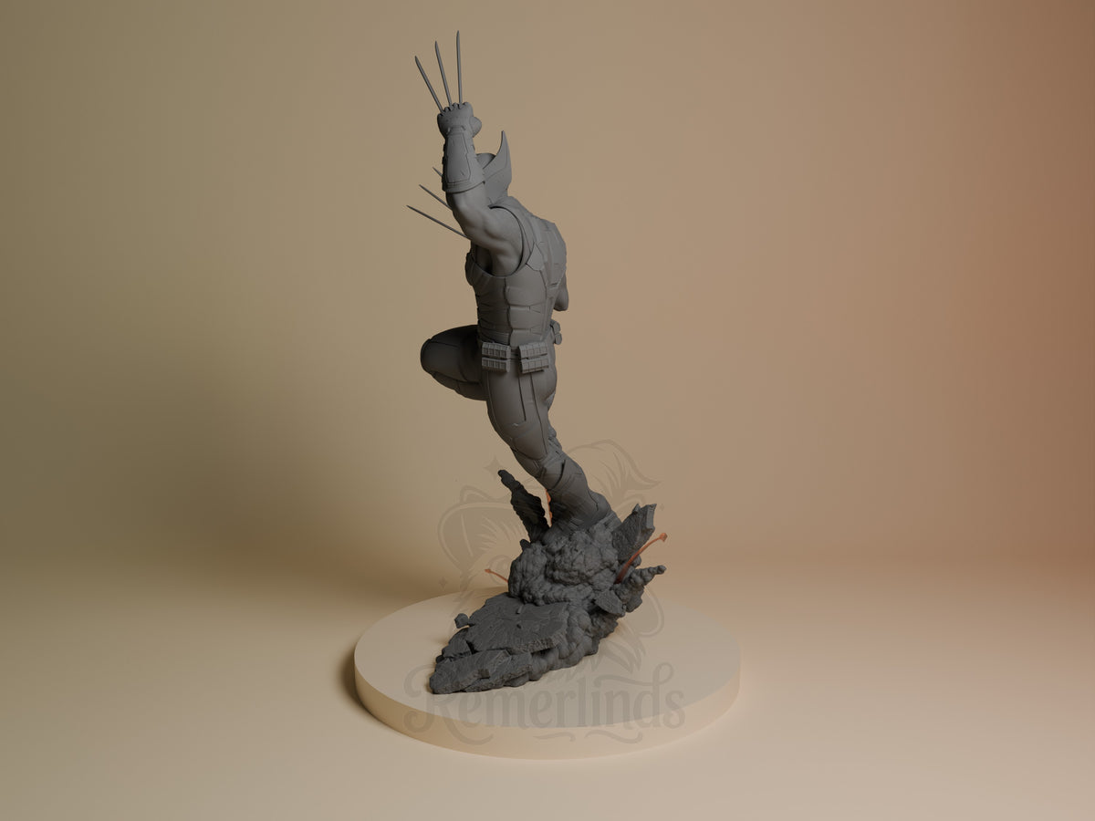 Feral Claw from Heroic Multiverse is an unpainted resin figure shown from behind at an angle on a rocky base.