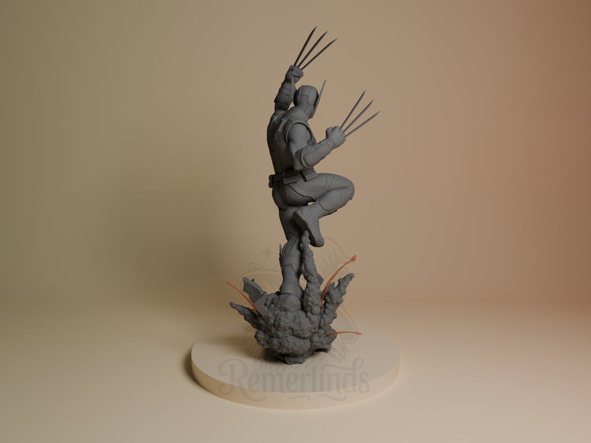 Back view of Feral Claw from Heroic Multiverse, an unpainted resin figure kneeling on a sculpted rocky base.