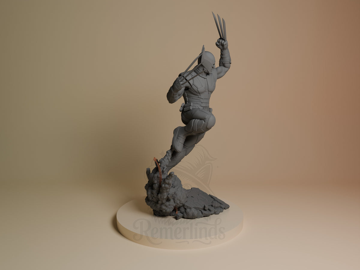 Feral Claw from Heroic Multiverse is an unpainted resin figure leaping above a rocky base.