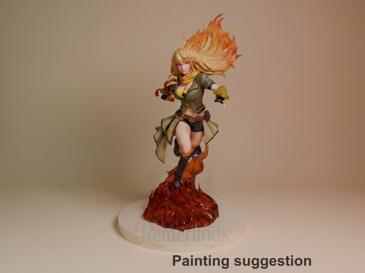 Yang Xiao Long RWBY 3D printed resin figure by CA3D Studios, colored view.