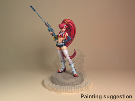 Scarlet Sniper Yona Spiral Mecha Saga 3D printed resin figure by Nomnom, colored view.