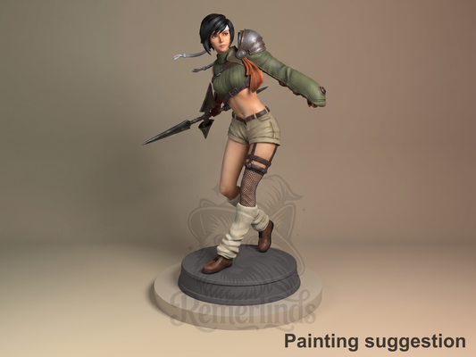 Yuffie Kisaragi Final Fable 3D printed resin figure by Nomnom, colored view.