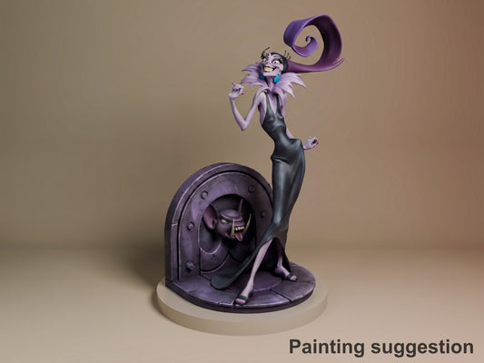 Painted resin figure of Evil Advisor from Royal Misadventures stands before a sculpted arch base.