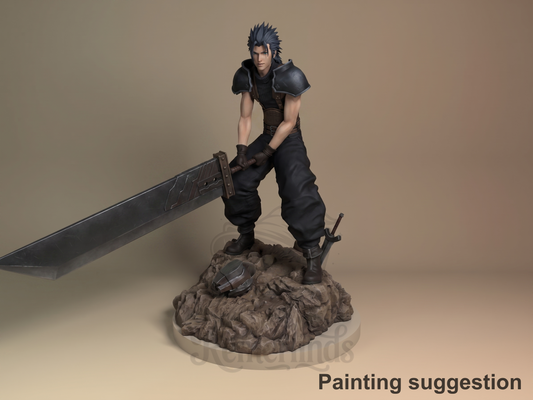 Zack Fair Final Fable 3D printed resin figure by Nomnom, colored view.