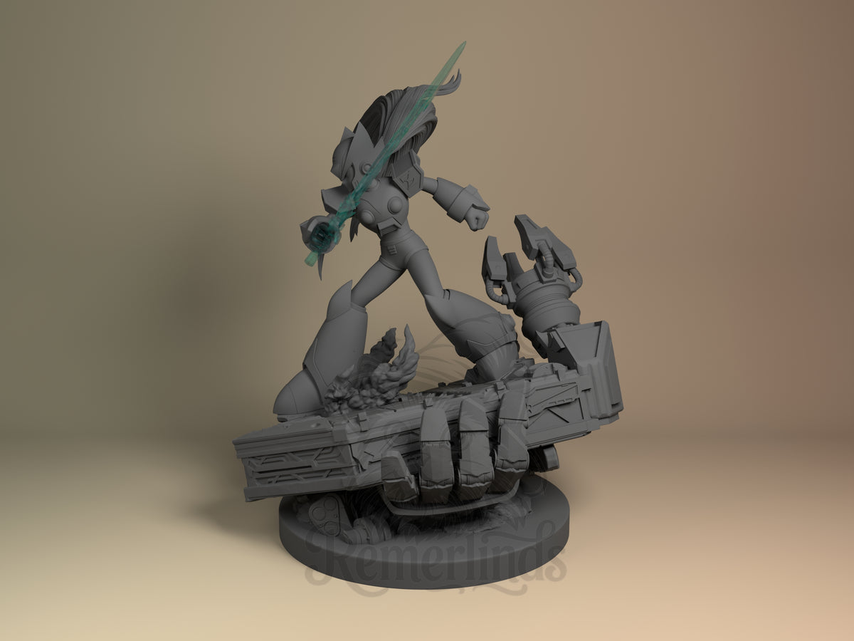 Nullblade Mega Dude 3D printed resin figure by Nomnom, angled view showing dimensional details.