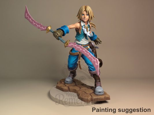 Zidane Tribal Final Fable 3D printed resin figure by Nomnom, colored view.