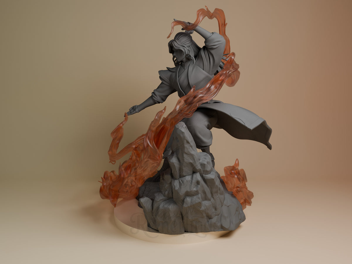 Angled Zuko resin figure from Avatar: The Last Airbender, posed on a sculpted rocky base.