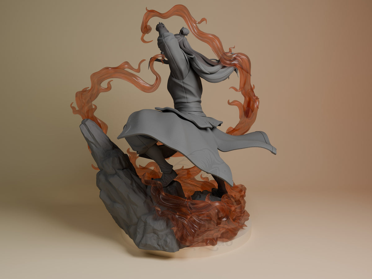 Zuko from Avatar: The Last Airbender is a gray resin figure crouching sideways on a rocky flame base.