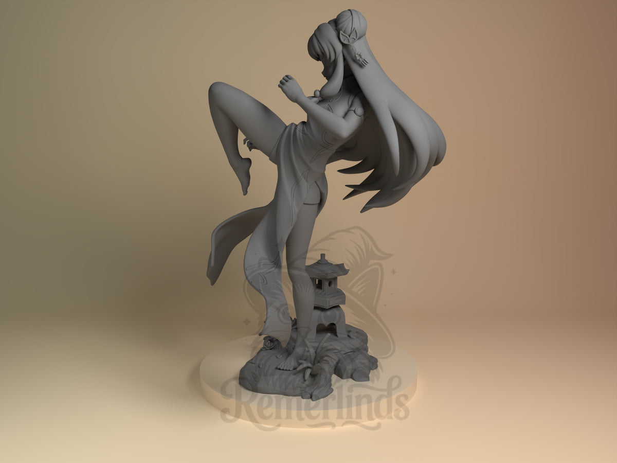 Female Martial Artist Half-and-Half Dojo 3D printed resin figure by Nomnom, angled view showing dimensional details.
