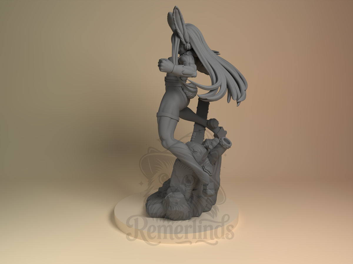 Mira the Rabbit Hero Champion Academy 3D printed resin figure by Nomnom, angled view showing dimensional details.